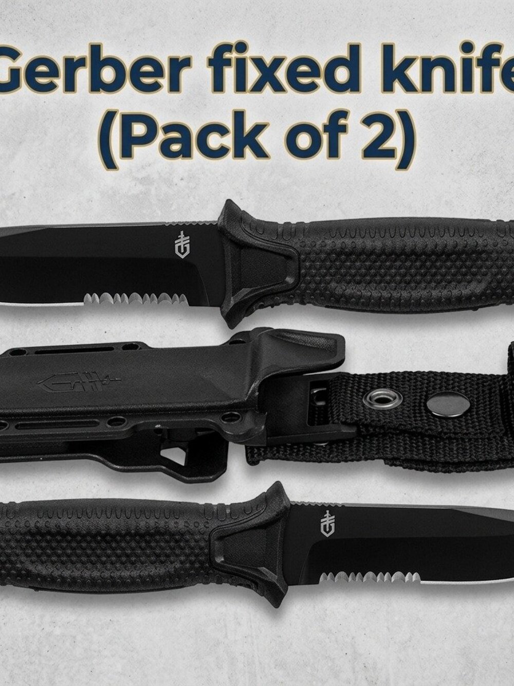 Gerber StrongArm 8.4 inch Fixed Knife BLACK With Serrated Edge pack of 2